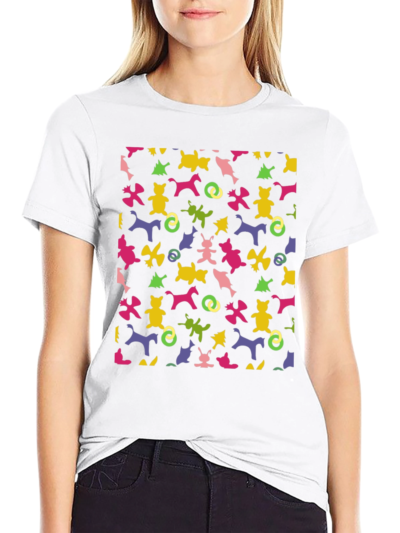 Novelty Pattern Tee: Fun Animal Print Black T-Shirt