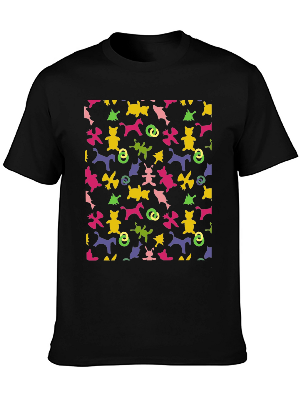 Novelty Pattern Tee: Fun Animal Print Black T-Shirt