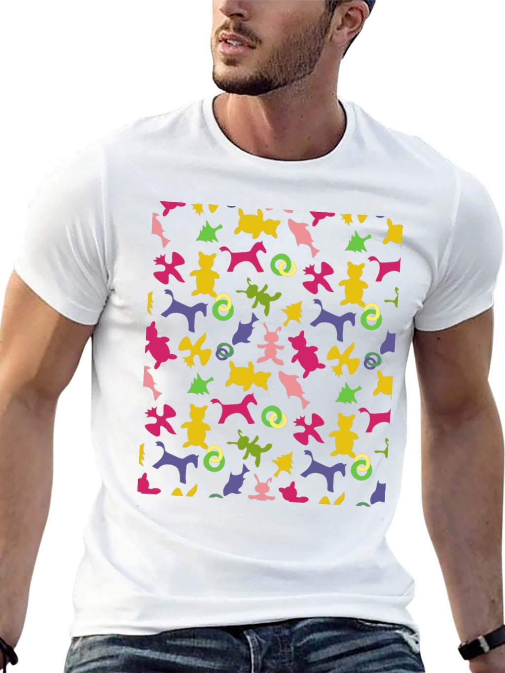 Novelty Pattern Tee: Fun Animal Print Black T-Shirt