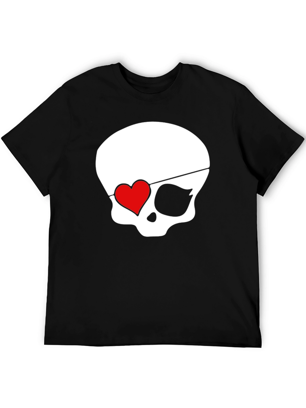 Skull Pirate Heart Eye Patch Mens Black T-Shirt