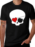 Skull Pirate Heart Eye Patch Mens Black T-Shirt