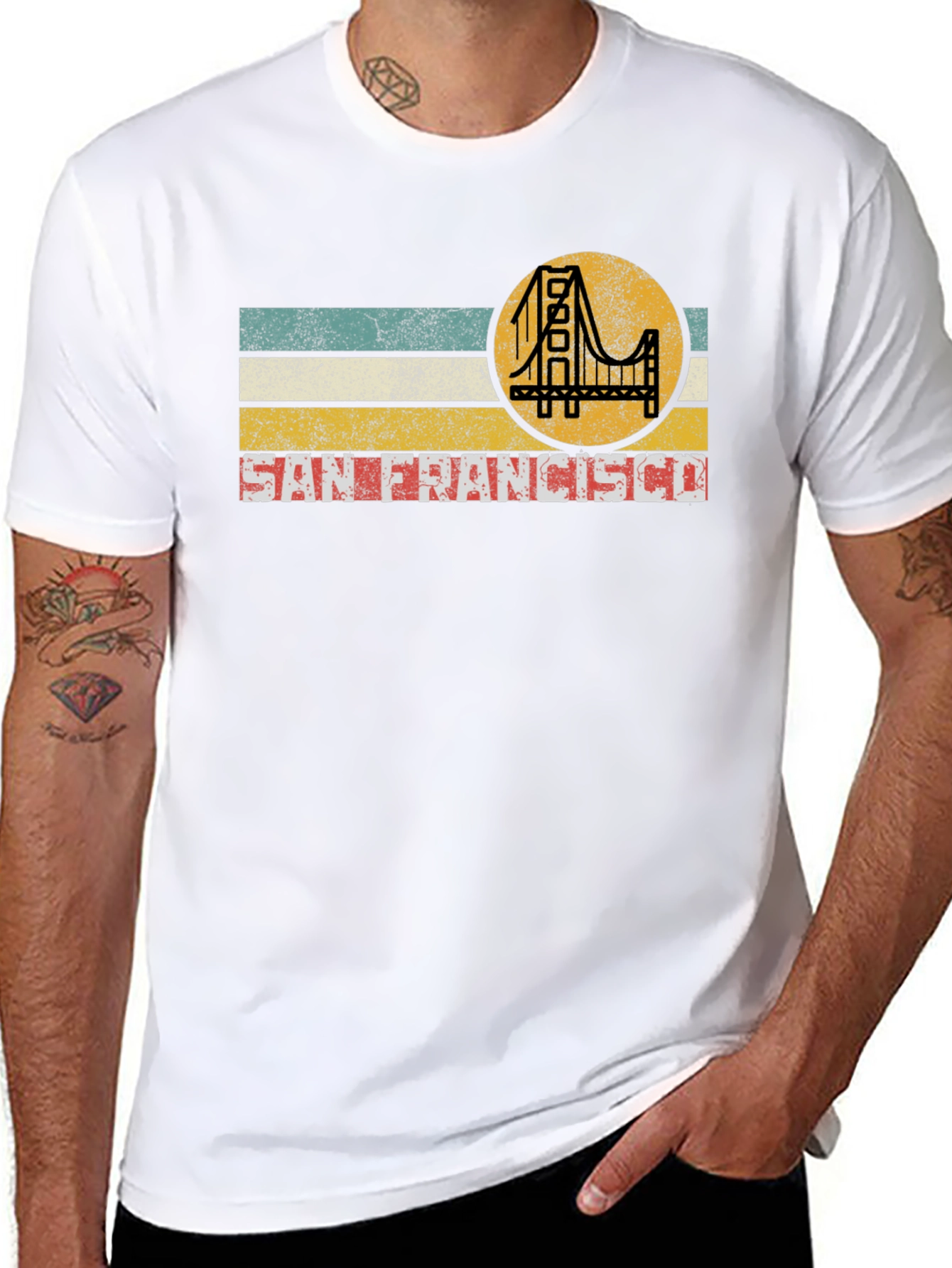 San Francisco Retro T-Shirt Golden Gate Bridge Mens Tee