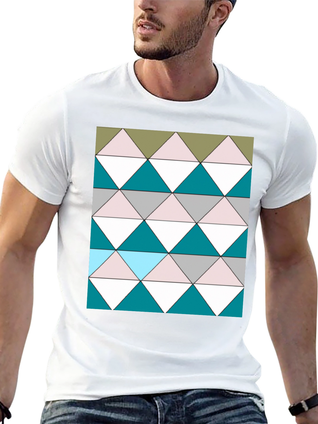 Geometric Triangle Pattern Black T-Shirt