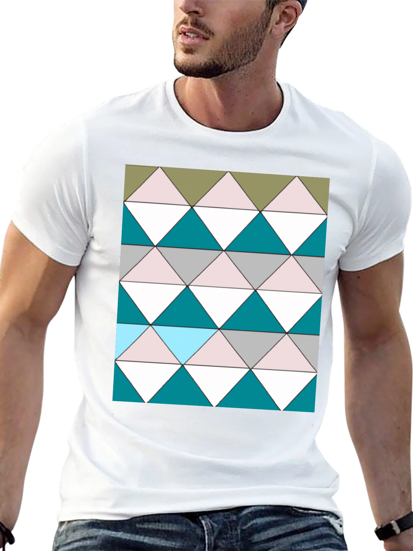 Geometric Triangle Pattern Black T-Shirt