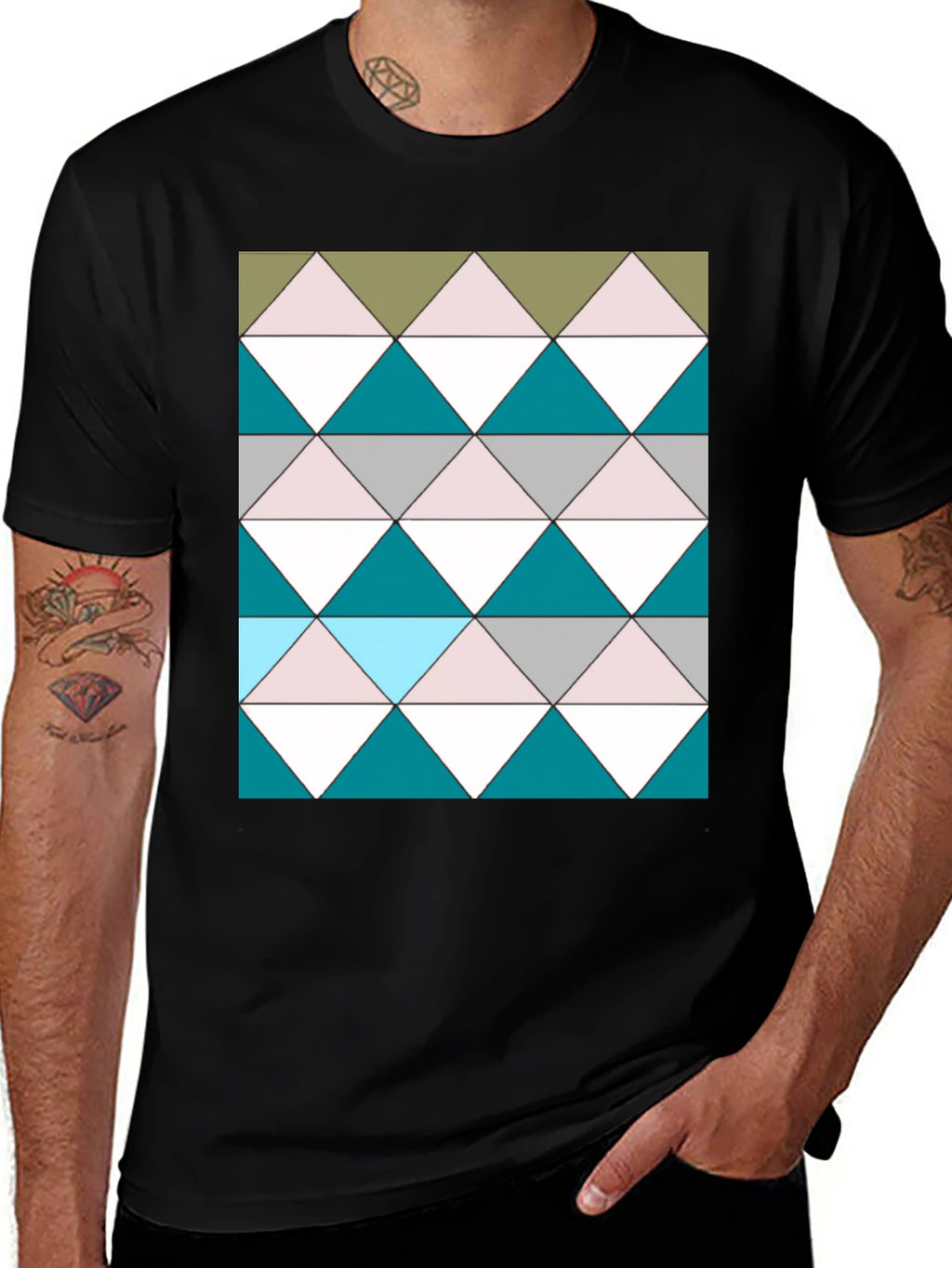 Geometric Triangle Pattern Black T-Shirt