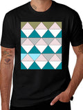 Geometric Triangle Pattern Black T-Shirt