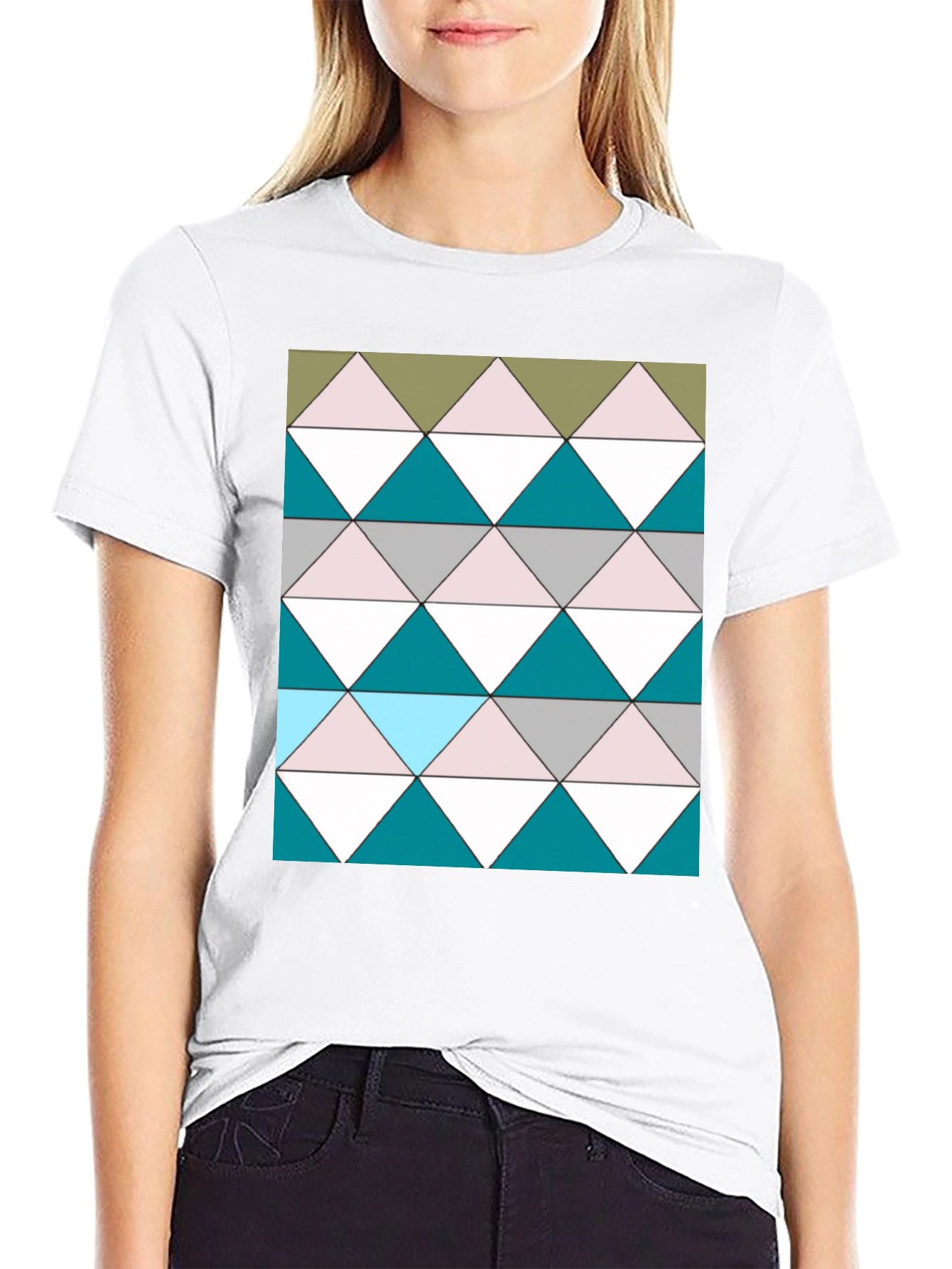 Geometric Triangle Pattern Black T-Shirt