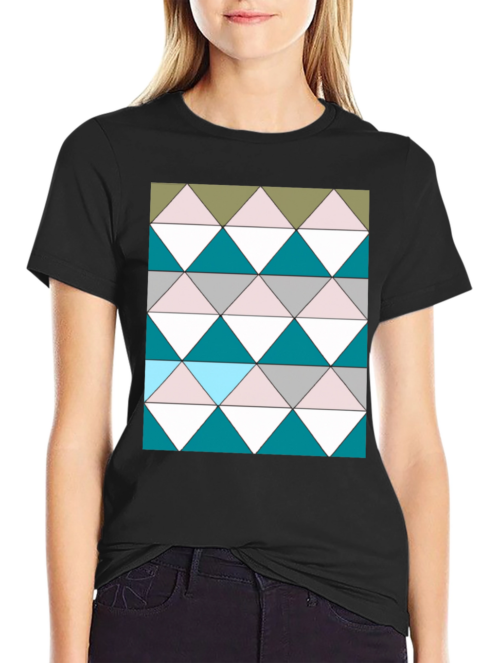 Geometric Triangle Pattern Black T-Shirt