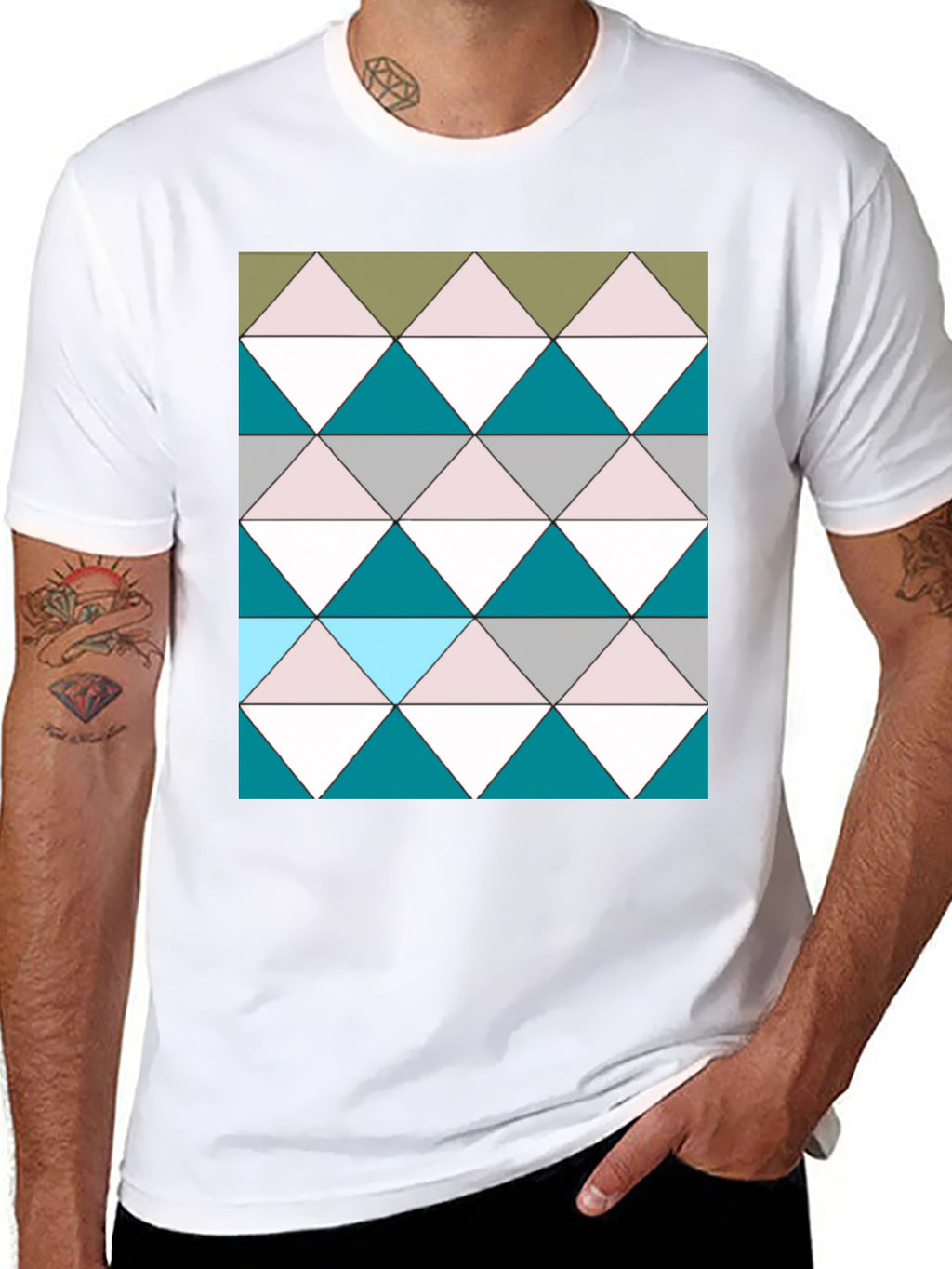 Geometric Triangle Pattern Black T-Shirt