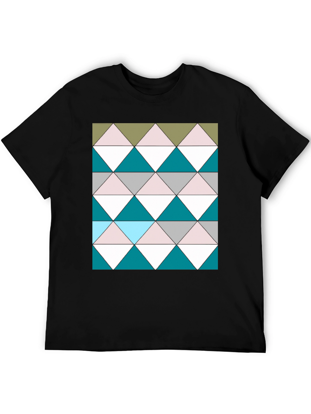 Geometric Triangle Pattern Black T-Shirt