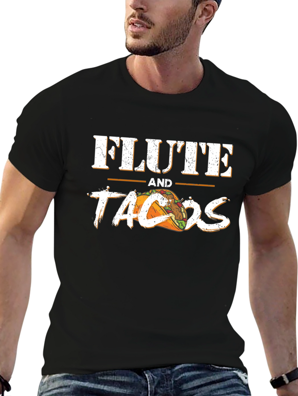 Flute and Tacos Black Graphic Tee