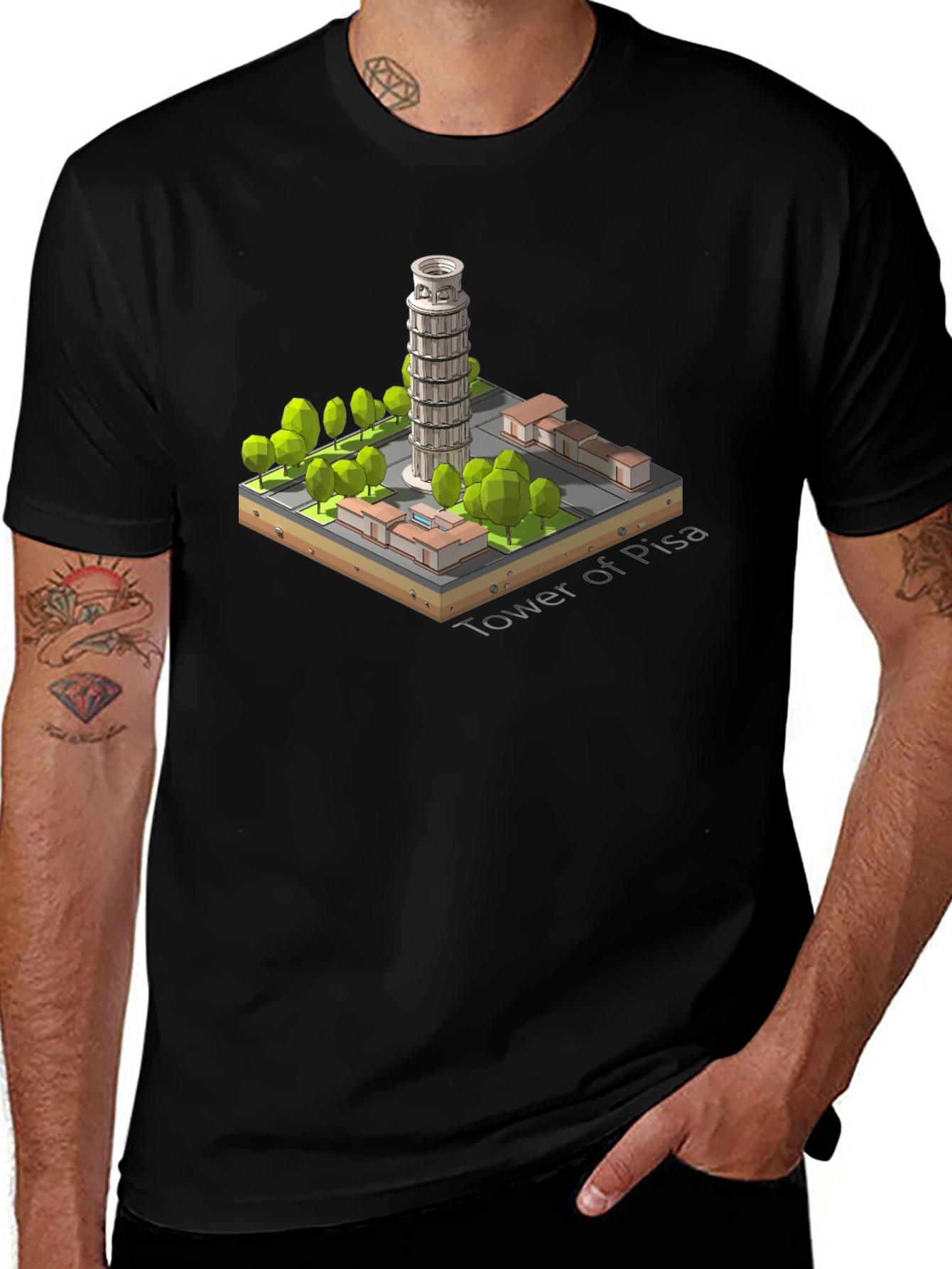 Tower of Pisa Graphic Tee - Black Cotton Blend
