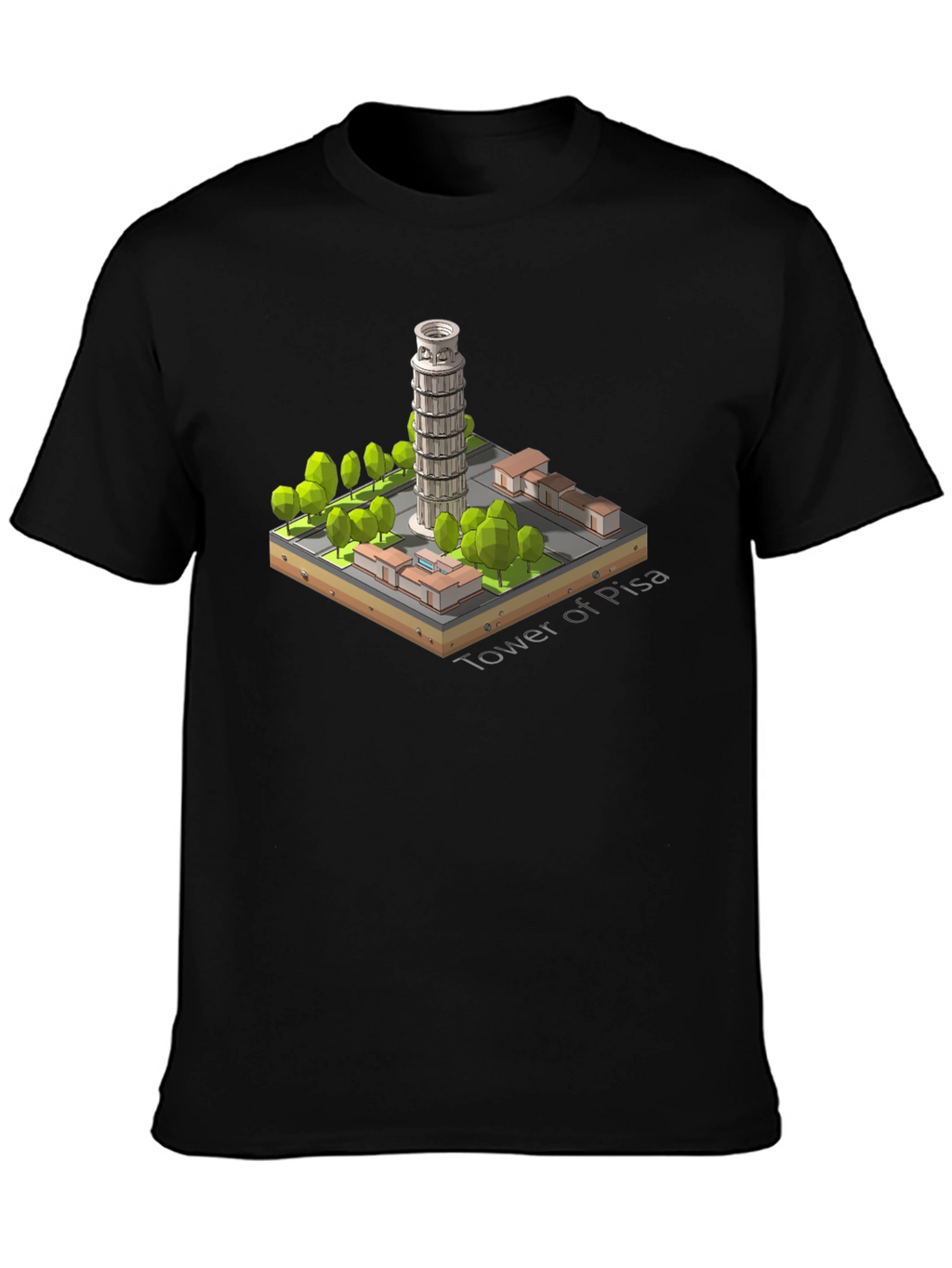 Tower of Pisa Graphic Tee - Black Cotton Blend