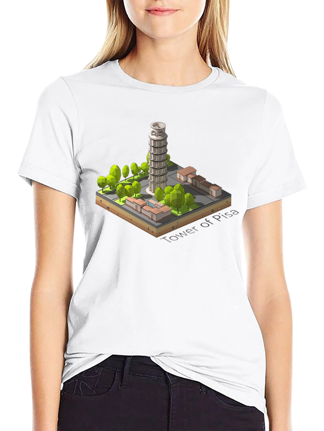 Tower of Pisa Graphic Tee - Black Cotton Blend