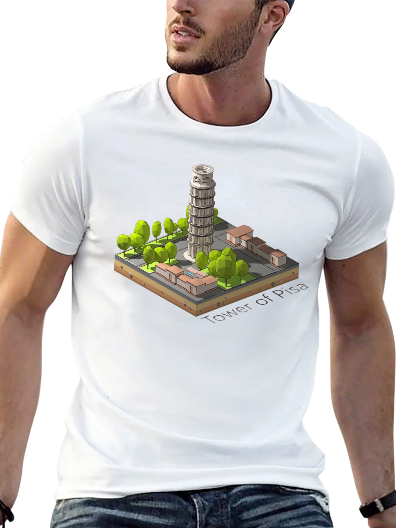 Tower of Pisa Graphic Tee - Black Cotton Blend