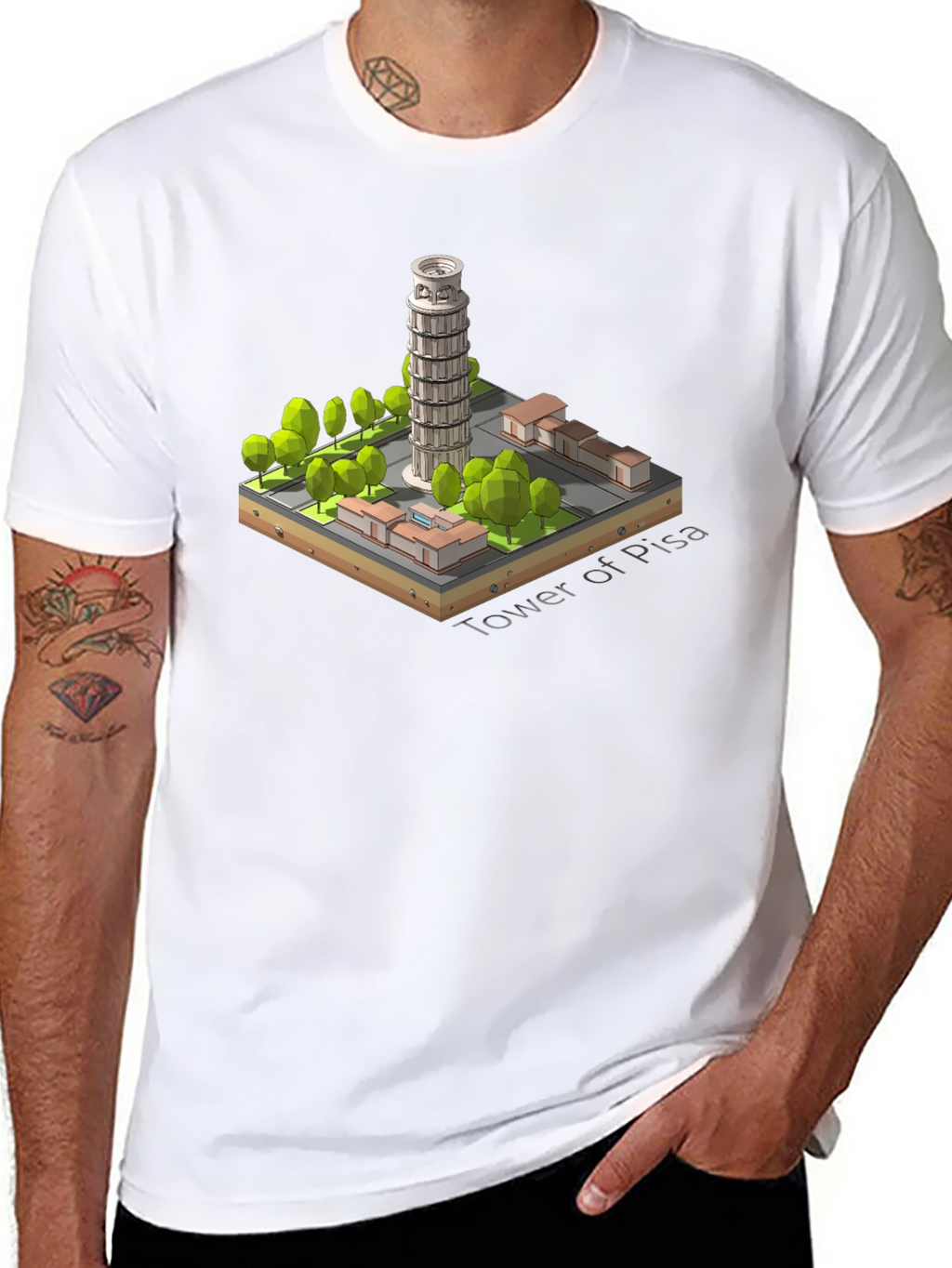 Tower of Pisa Graphic Tee - Black Cotton Blend