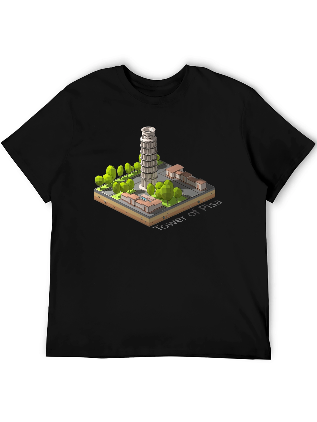 Tower of Pisa Graphic Tee - Black Cotton Blend