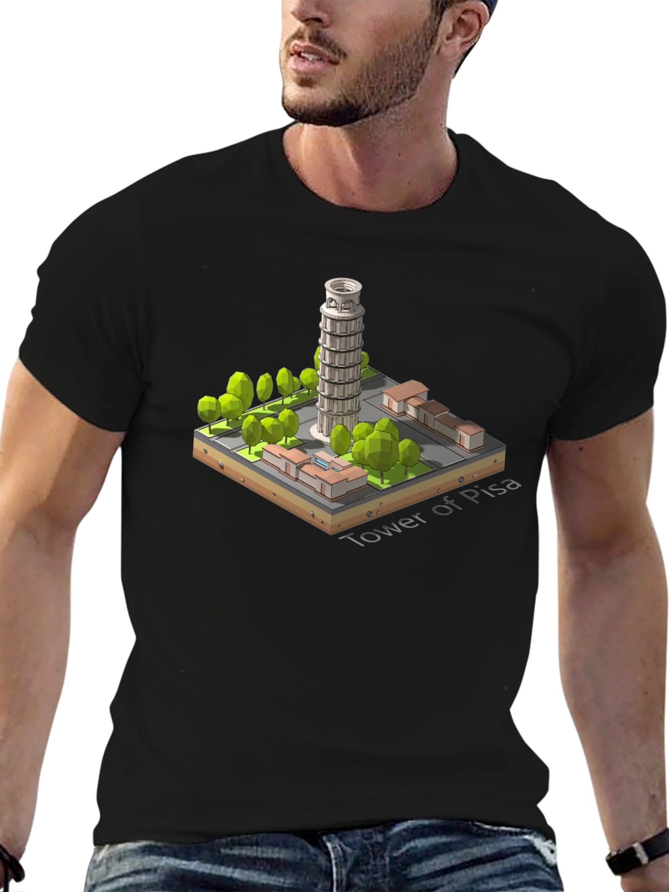 Tower of Pisa Graphic Tee - Black Cotton Blend