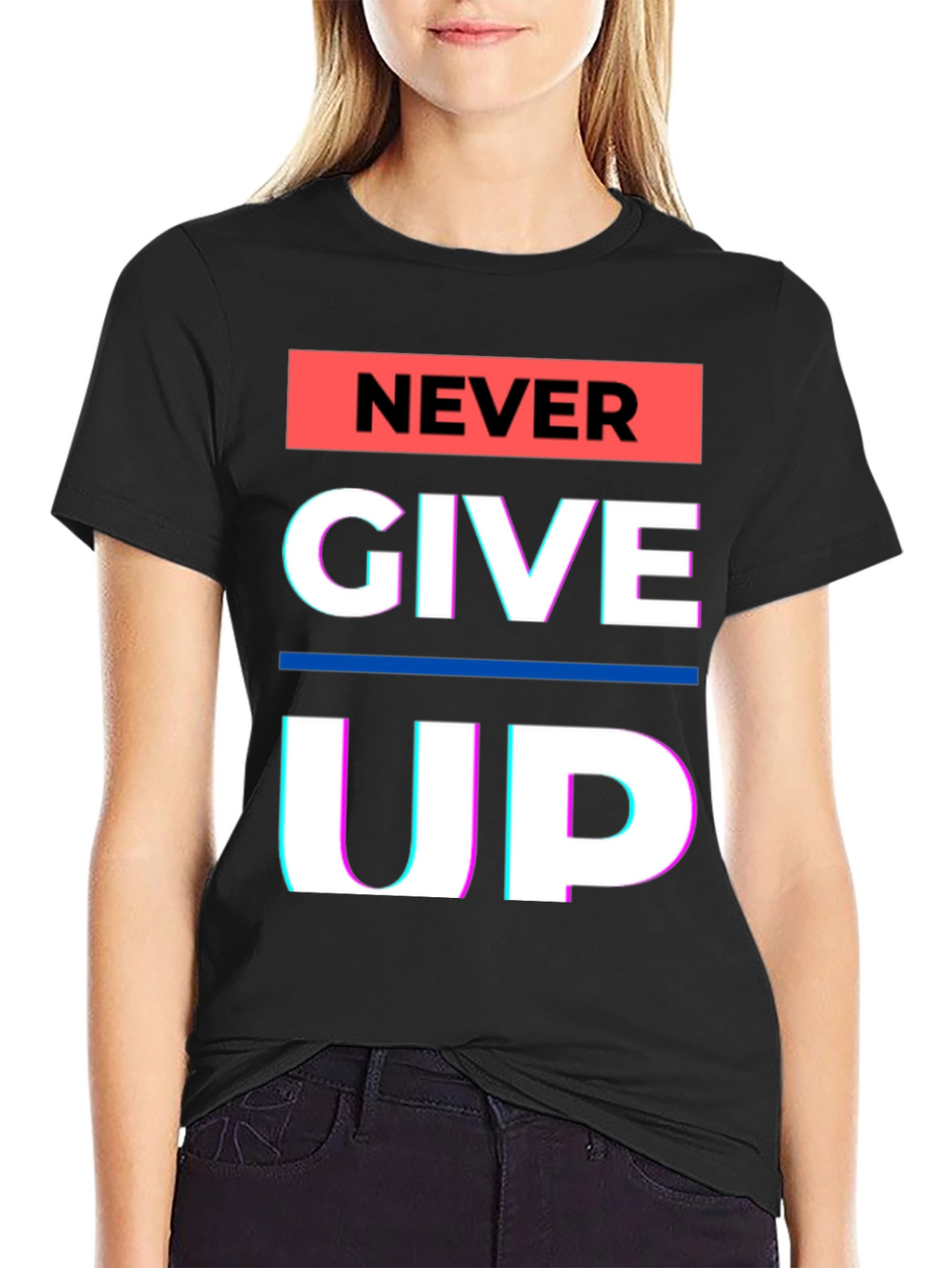 Never Give Up Graphic Tee - Motivational Black T-Shirt