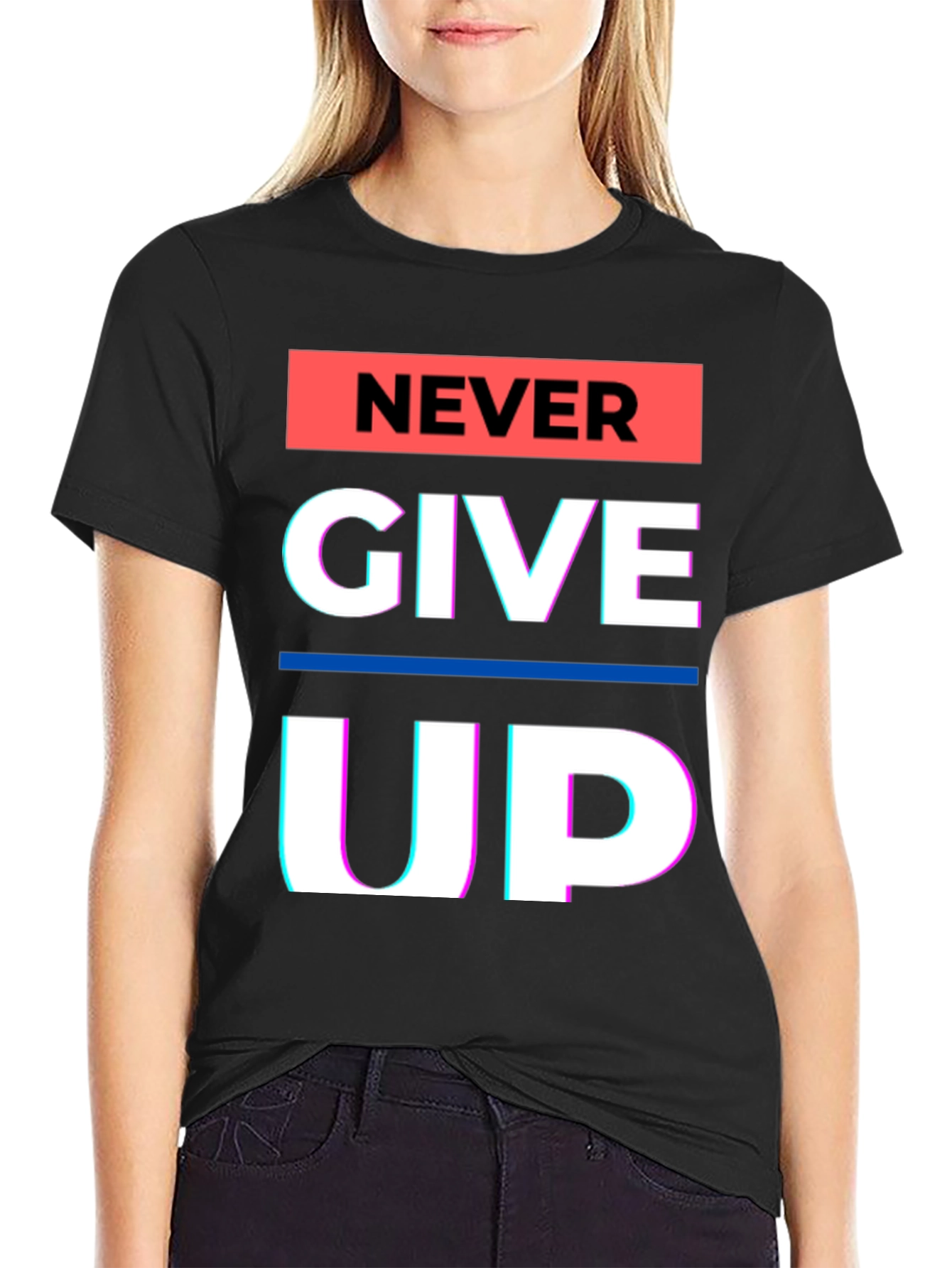 Never Give Up Graphic Tee - Motivational Black T-Shirt