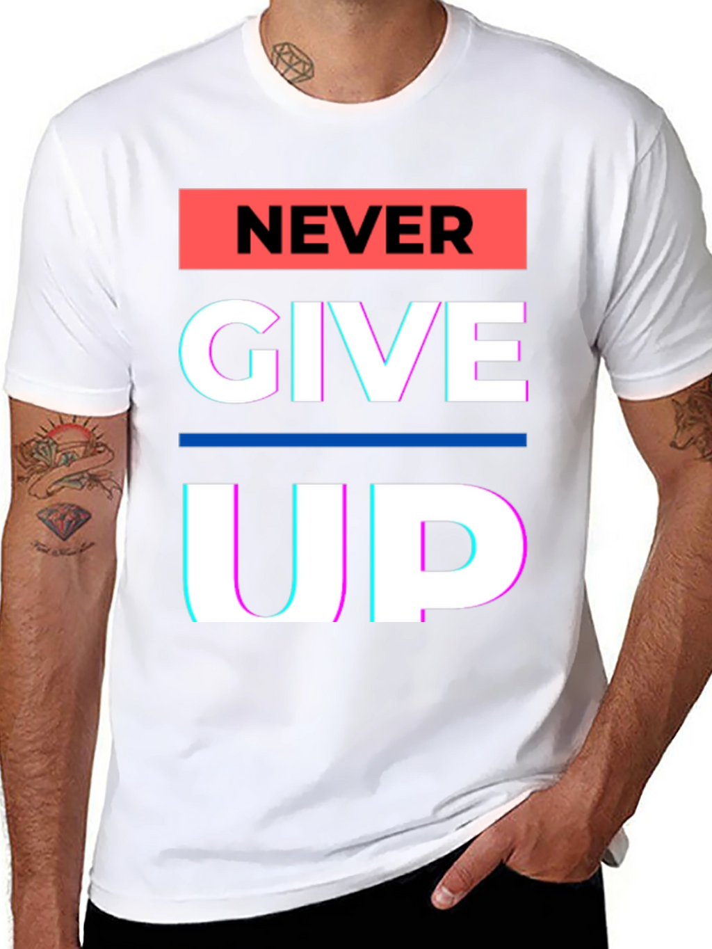 Never Give Up Graphic Tee - Motivational Black T-Shirt