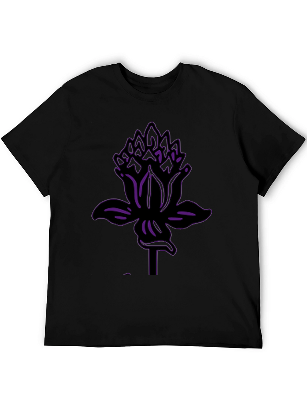 Black Tee with Purple Lotus Flower Graphic