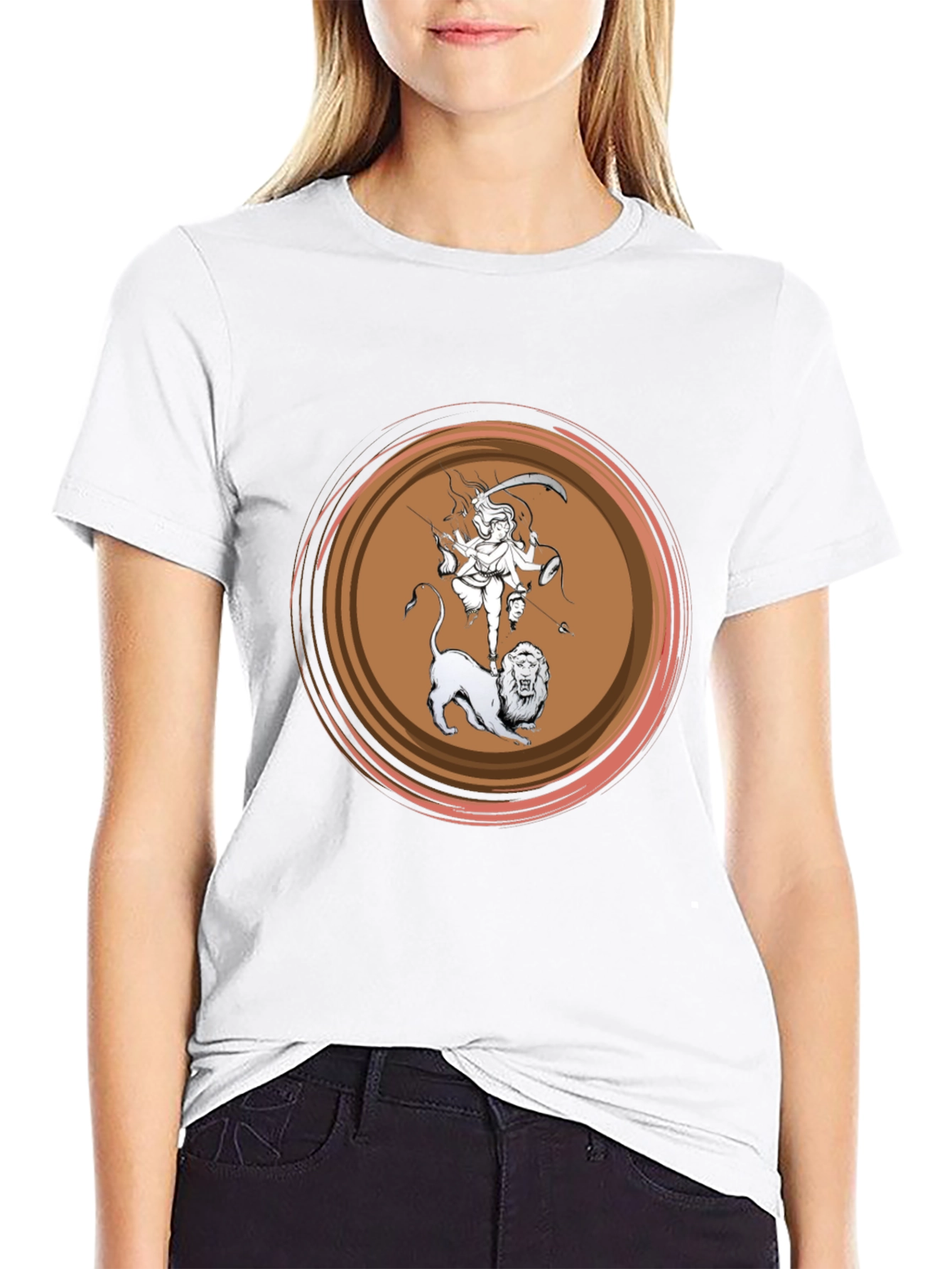 Durga Lion Graphic T-Shirt - Black Cotton Tee