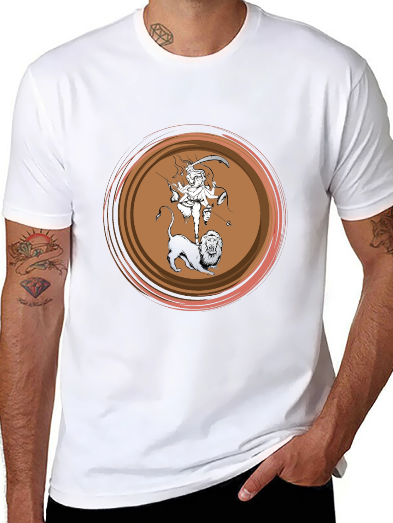 Durga Lion Graphic T-Shirt - Black Cotton Tee
