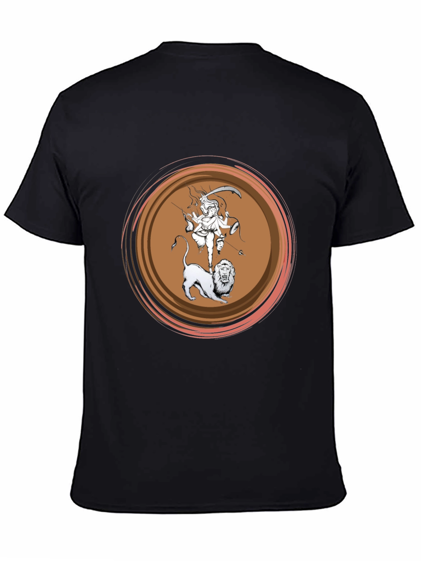 Durga Lion Graphic T-Shirt - Black Cotton Tee