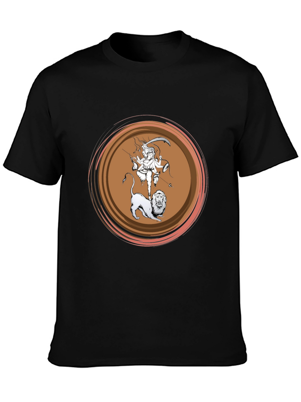 Durga Lion Graphic T-Shirt - Black Cotton Tee