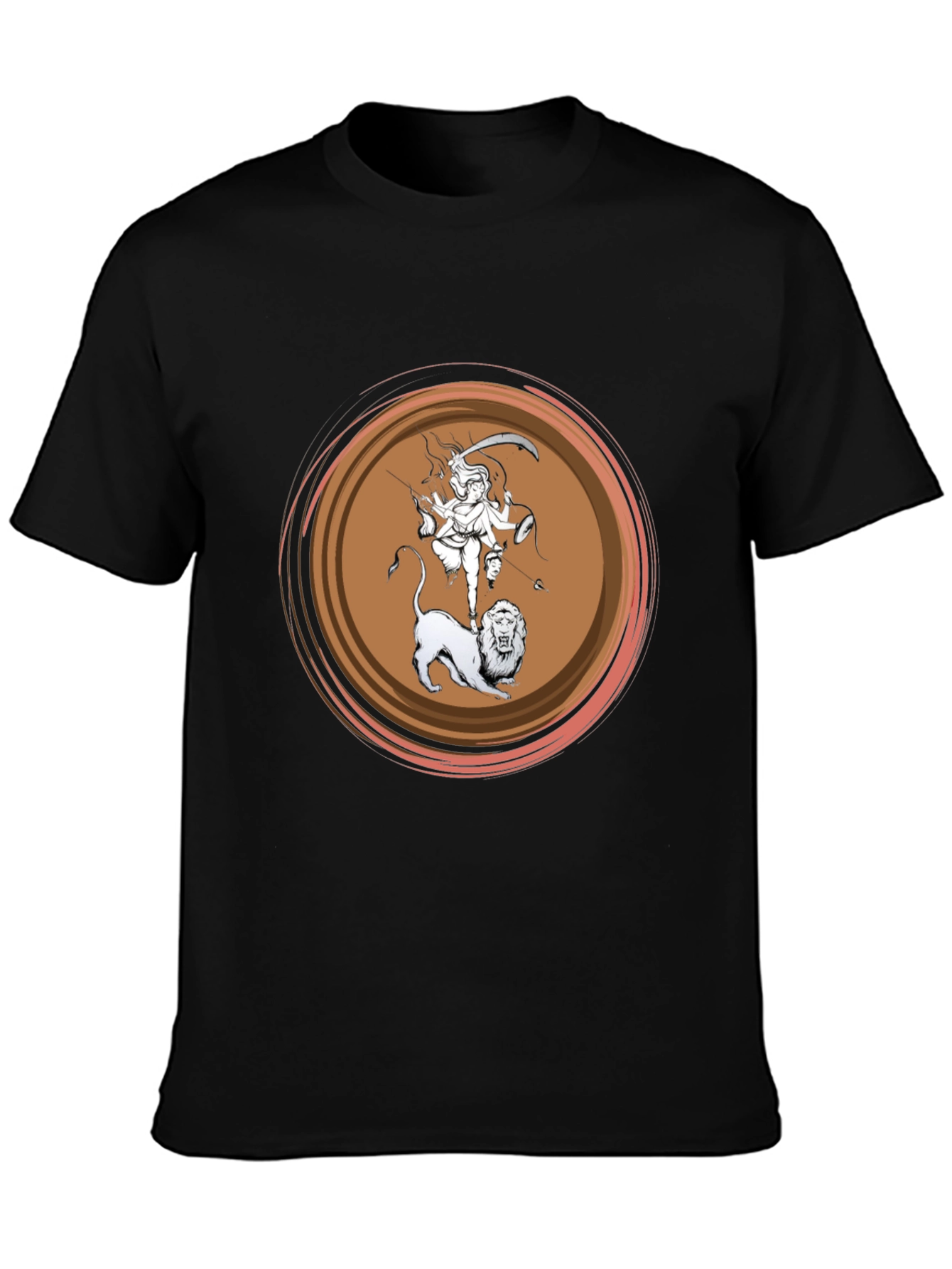 Durga Lion Graphic T-Shirt - Black Cotton Tee