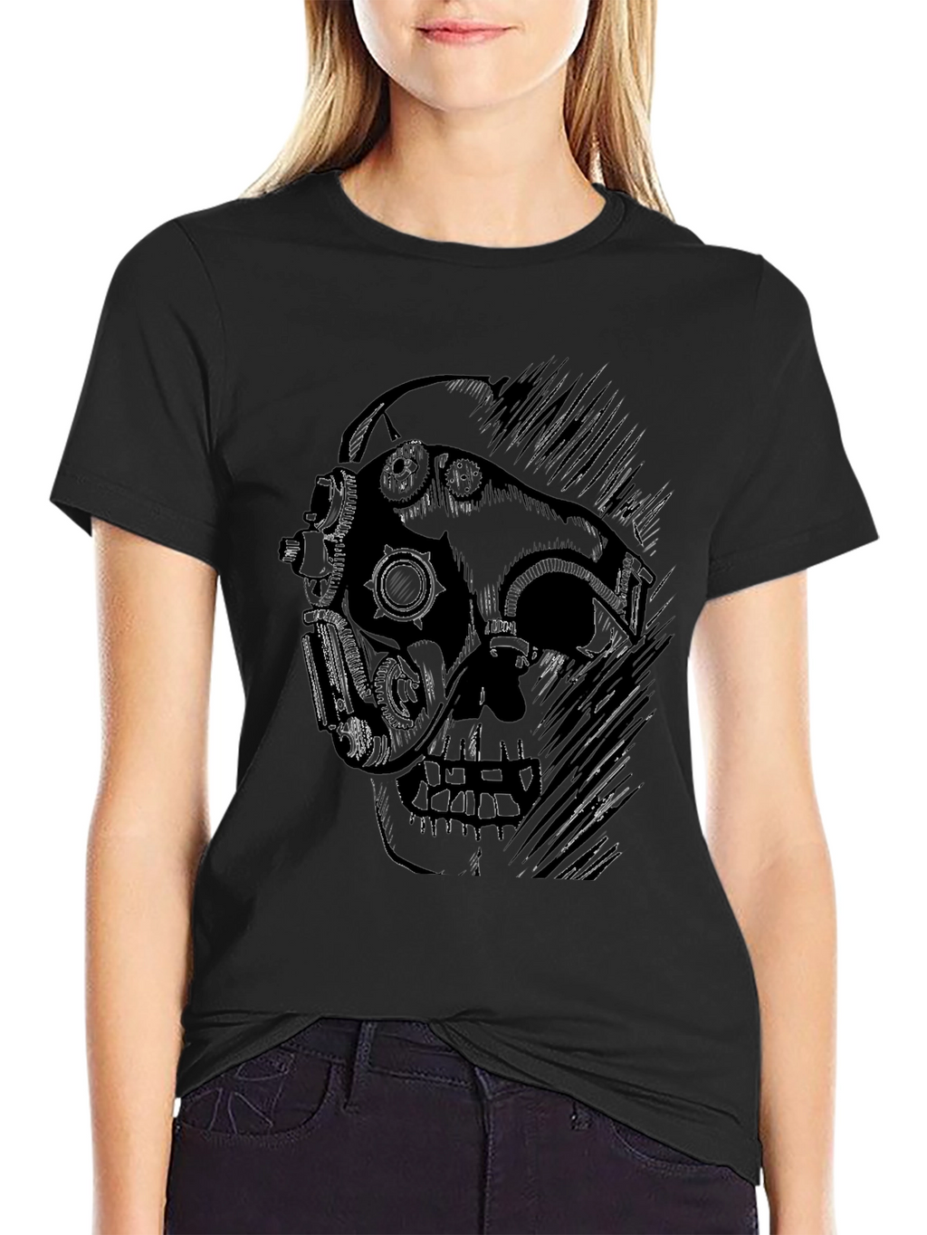 Steampunk Skull Graphic Black T-Shirt
