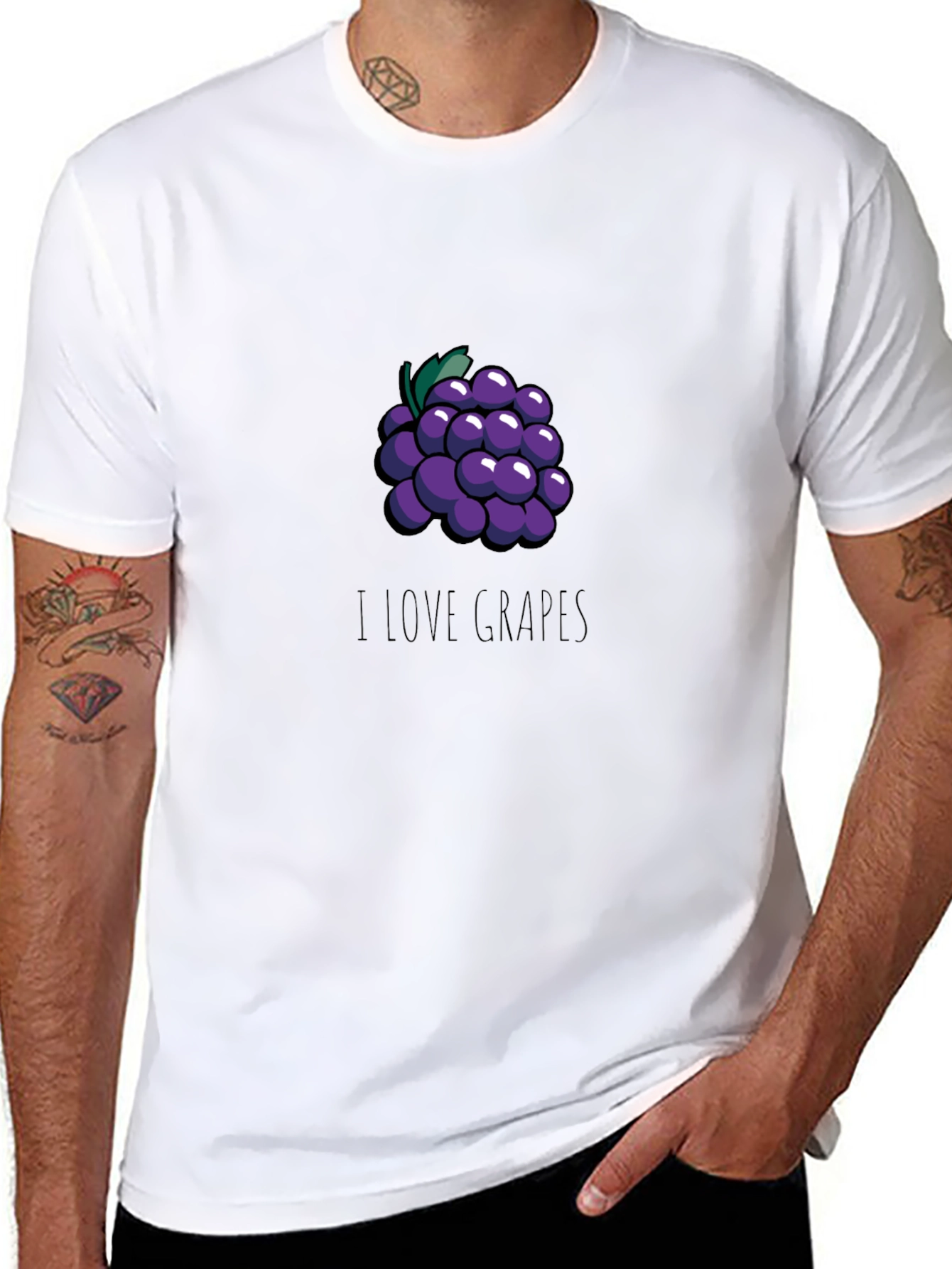 I Love Grapes Graphic T-Shirt - Casual Black Tee