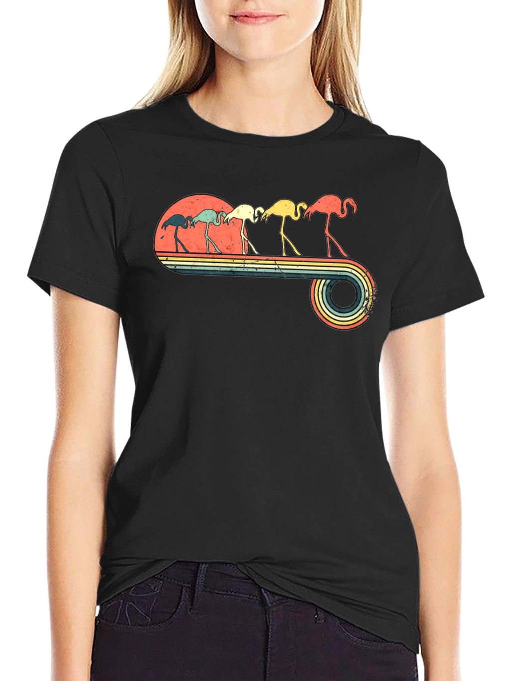 Retro Flamingo Graphic Tee - Mens Black T-Shirt
