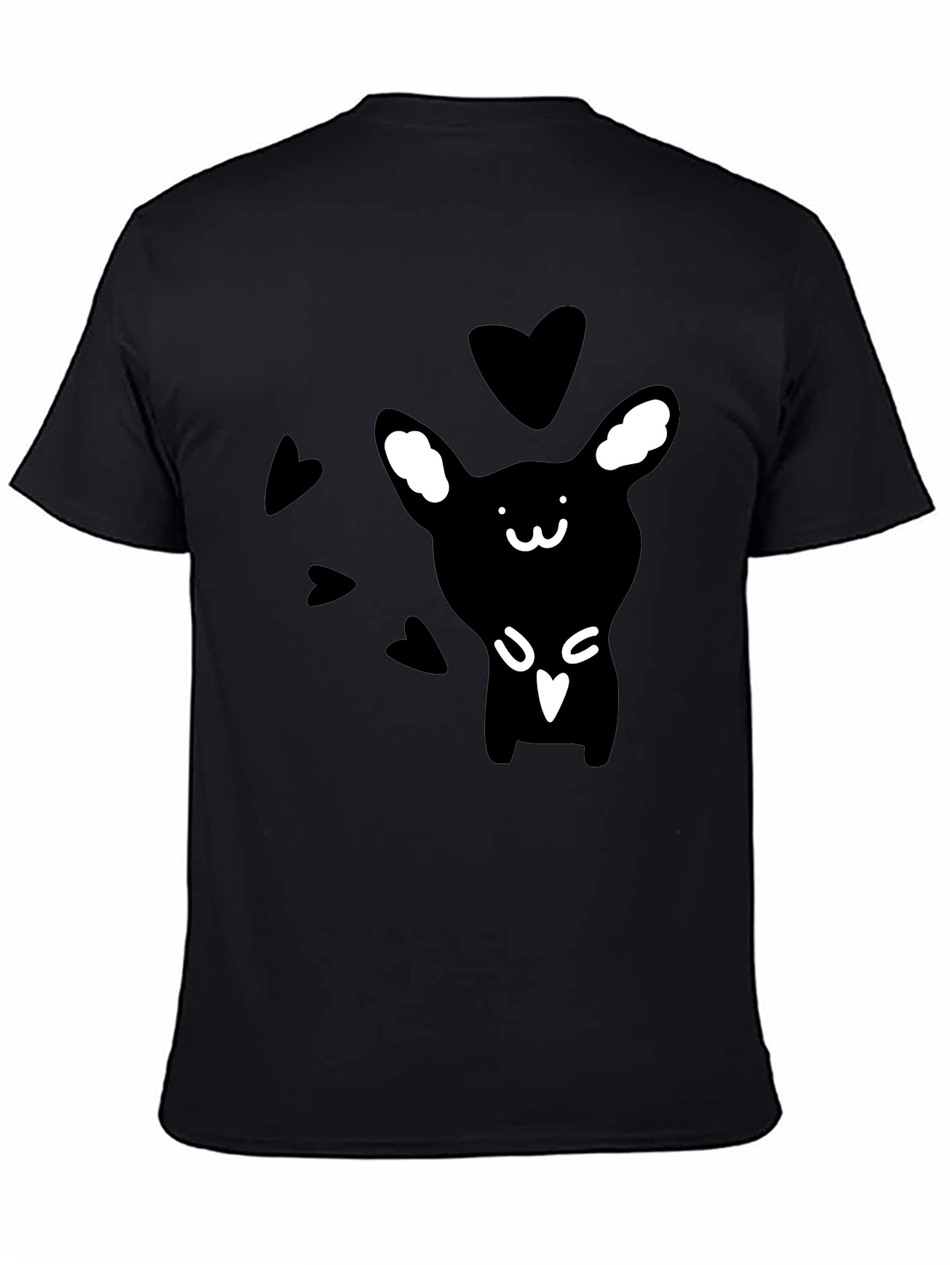 Cute Rabbit Graphic Print Black T-Shirt