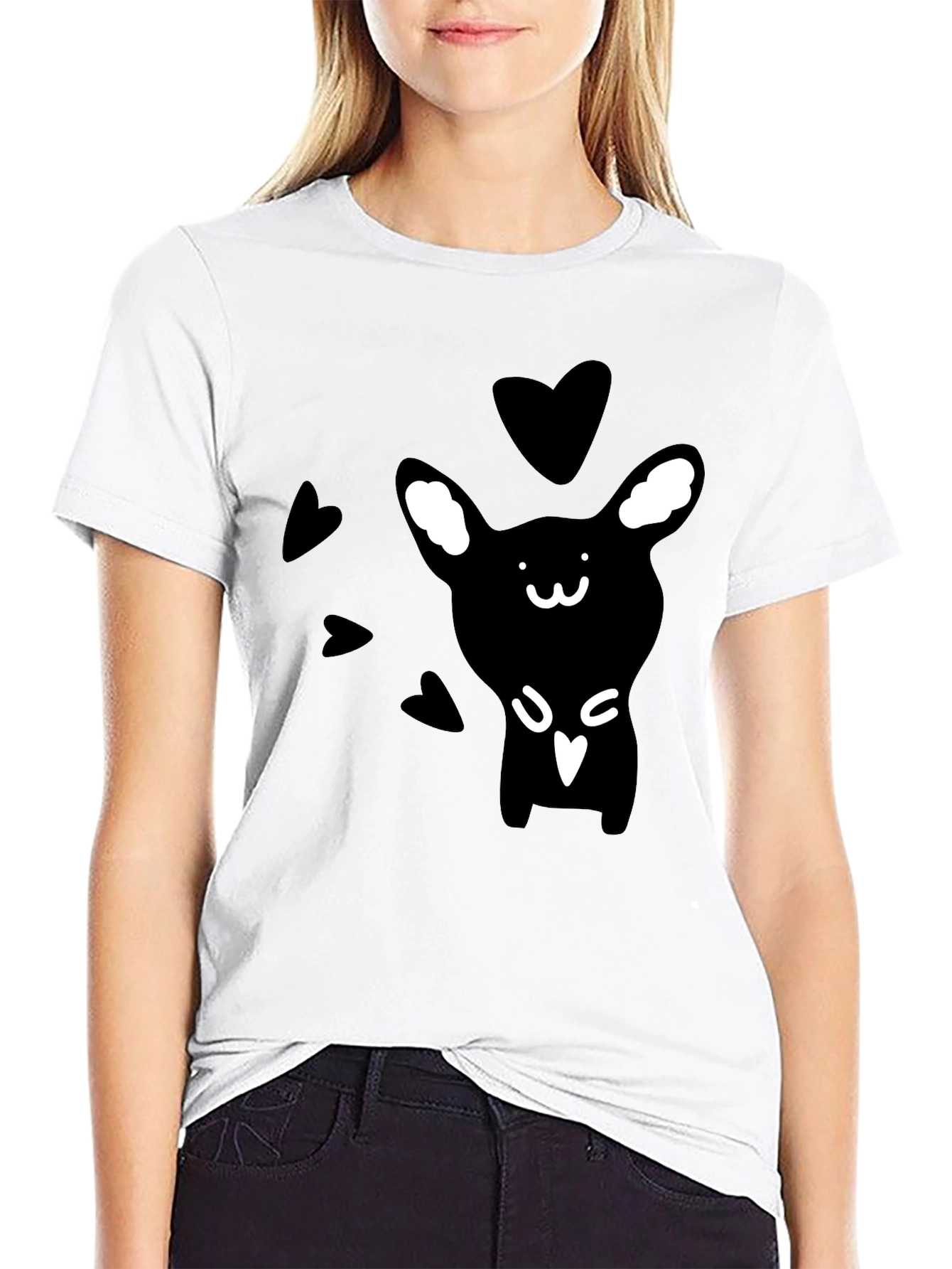 Cute Rabbit Graphic Print Black T-Shirt