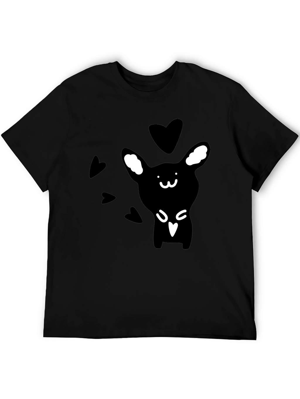 Cute Rabbit Graphic Print Black T-Shirt