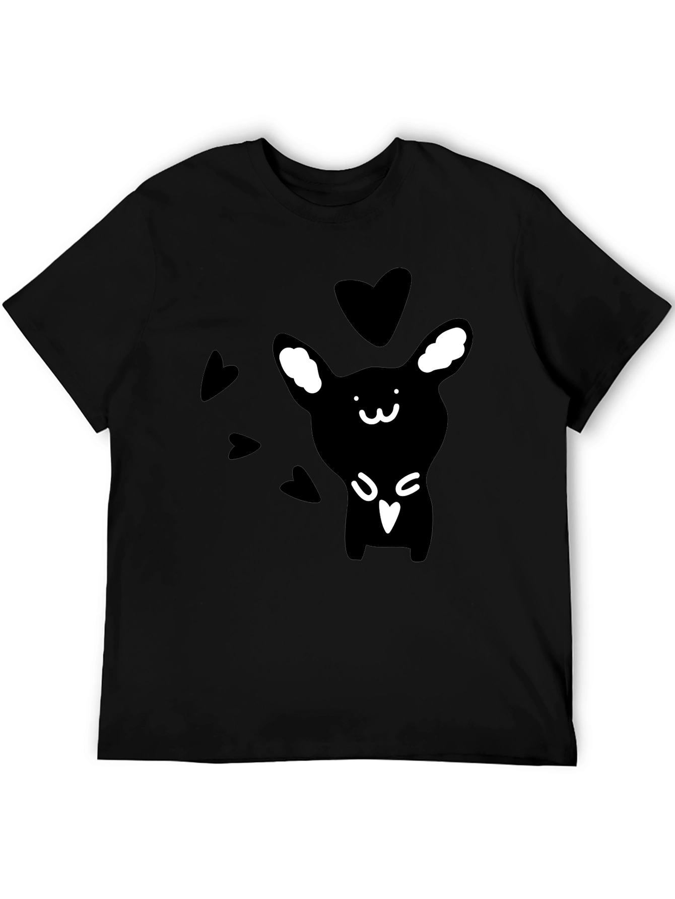 Cute Rabbit Graphic Print Black T-Shirt