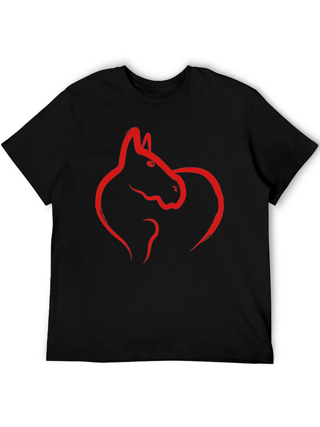 Black Tee with Red Horse Graphic