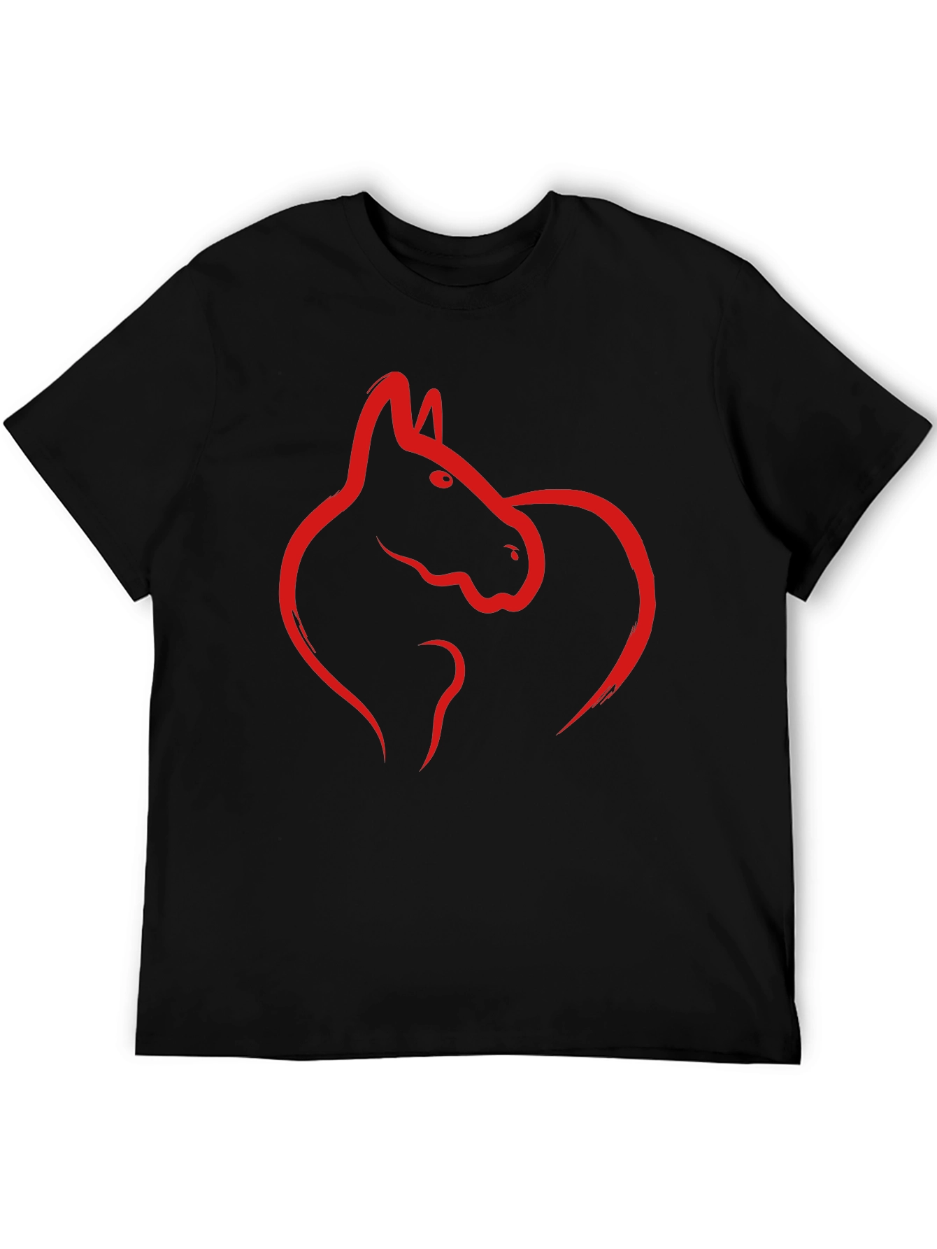 Black Tee with Red Horse Graphic