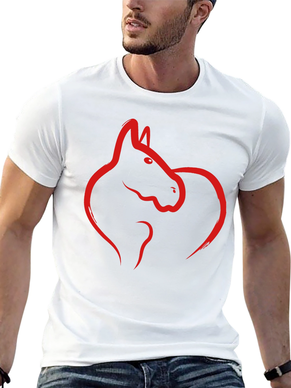 Black Tee with Red Horse Graphic