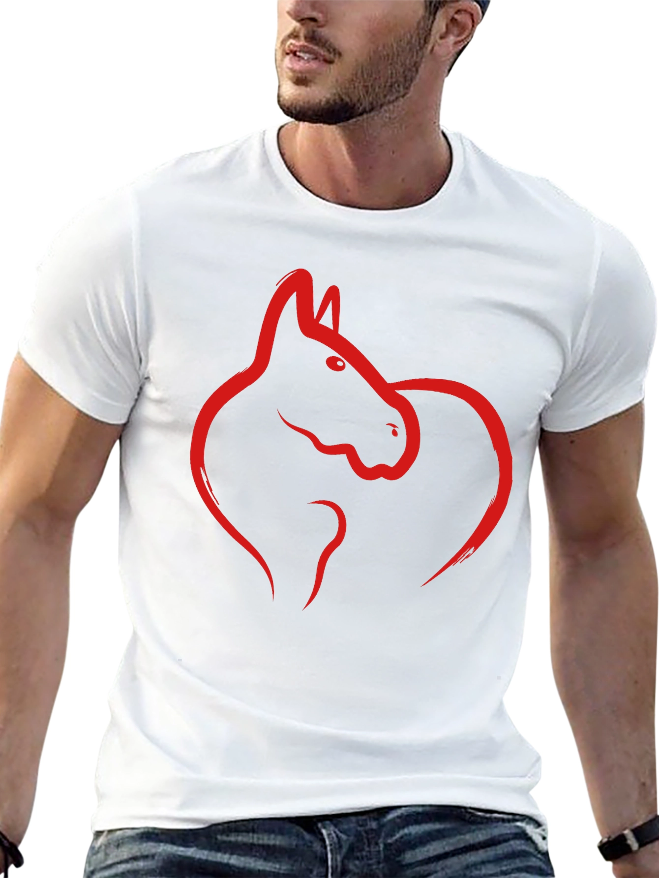 Black Tee with Red Horse Graphic