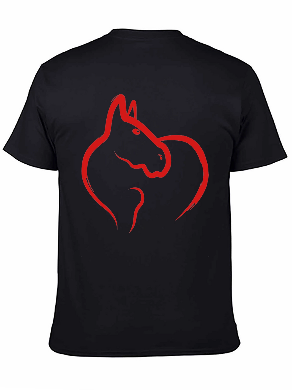 Black Tee with Red Horse Graphic