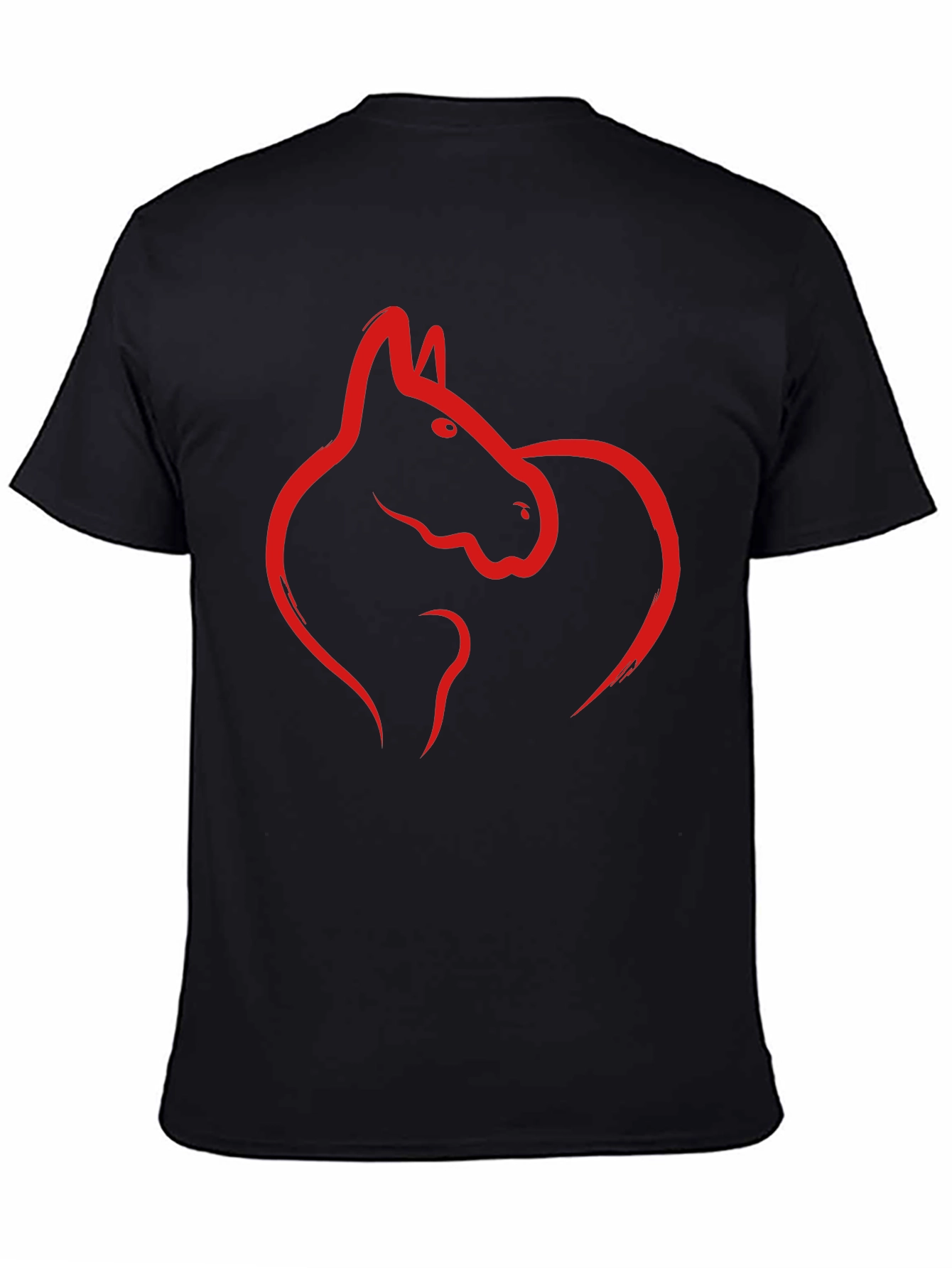 Black Tee with Red Horse Graphic