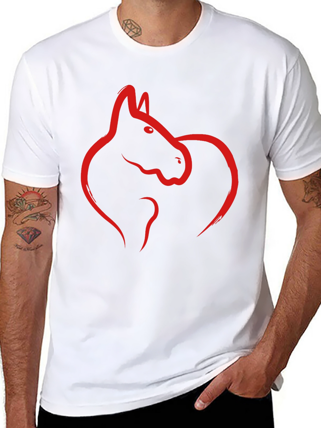 Black Tee with Red Horse Graphic
