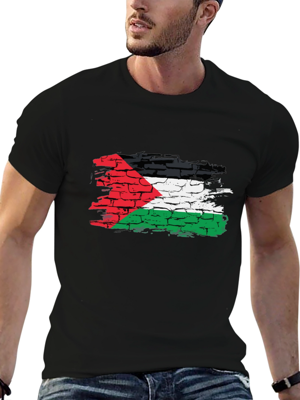 Palestine Flag Brick Wall Mens Black T-Shirt