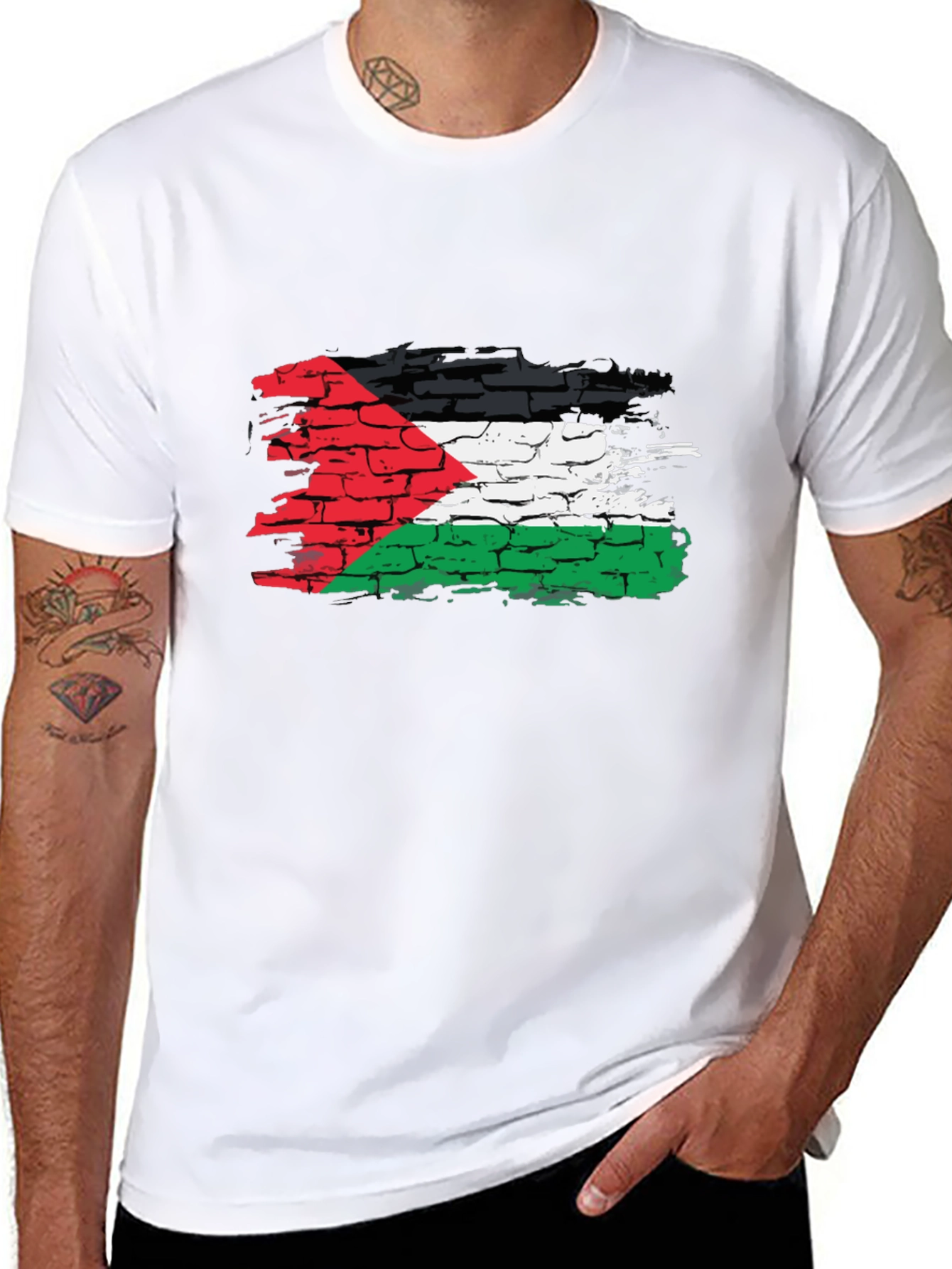 Palestine Flag Brick Wall Mens Black T-Shirt