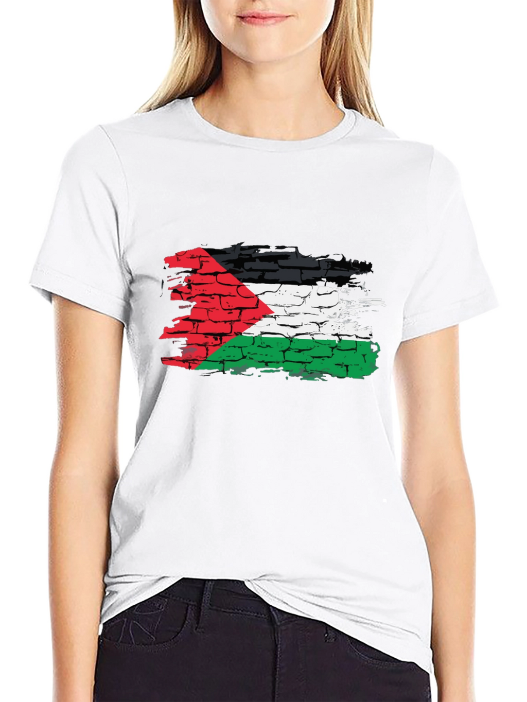 Palestine Flag Brick Wall Mens Black T-Shirt