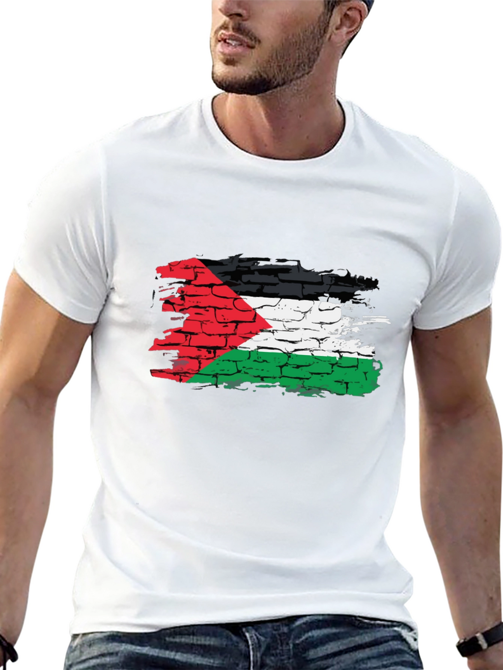 Palestine Flag Brick Wall Mens Black T-Shirt