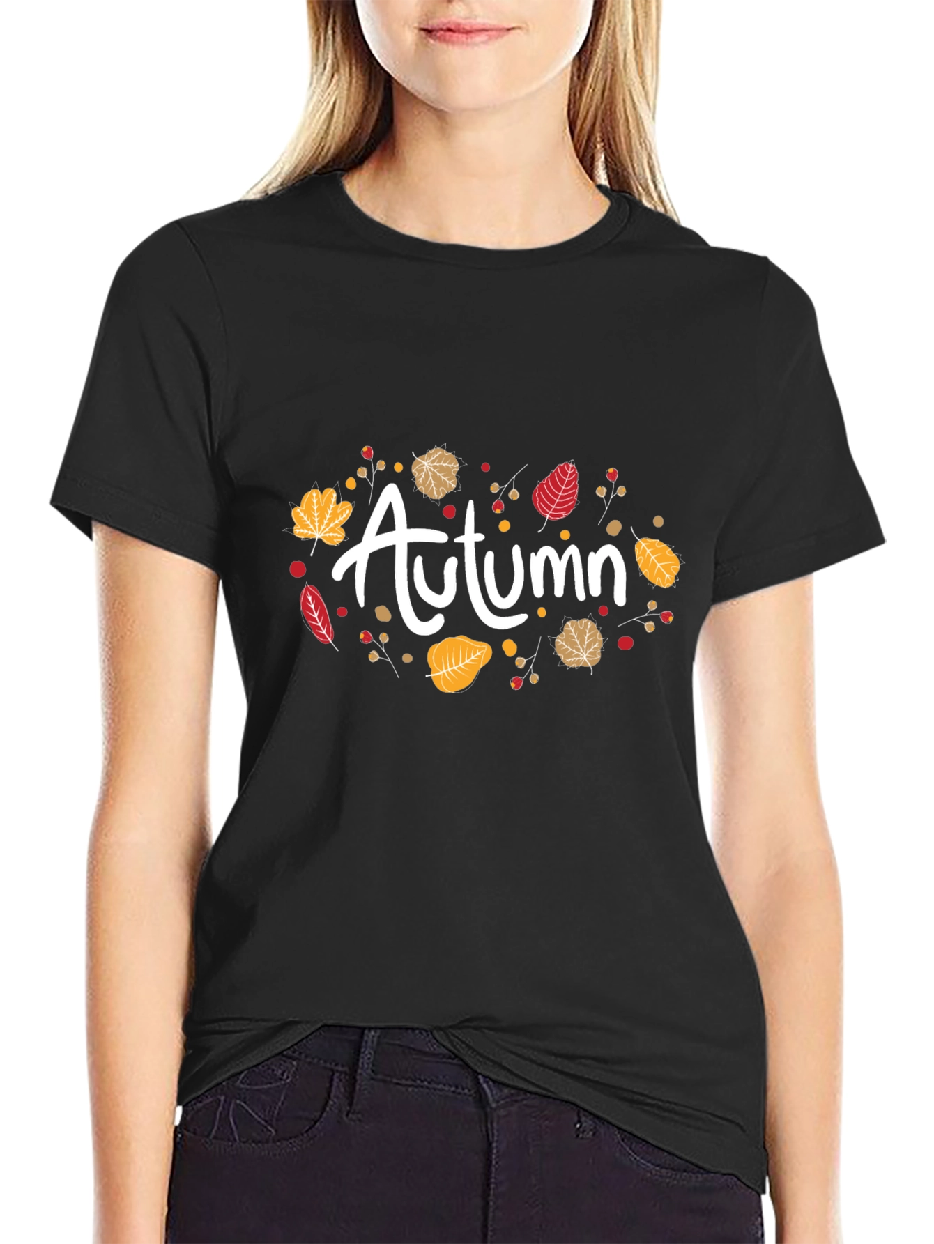 Autumn Leaves Graphic Black T-Shirt
